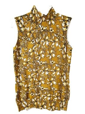 Cable & Gauge Mustard Yellow Floral Sleeveless Mock Neck Knit Top Size S